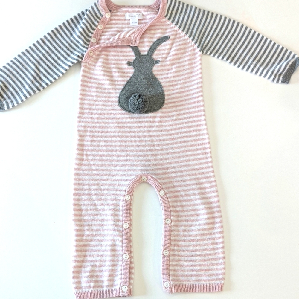 Mud Pie super soft sweater material pink and grey bunny jumper 9-12 month
